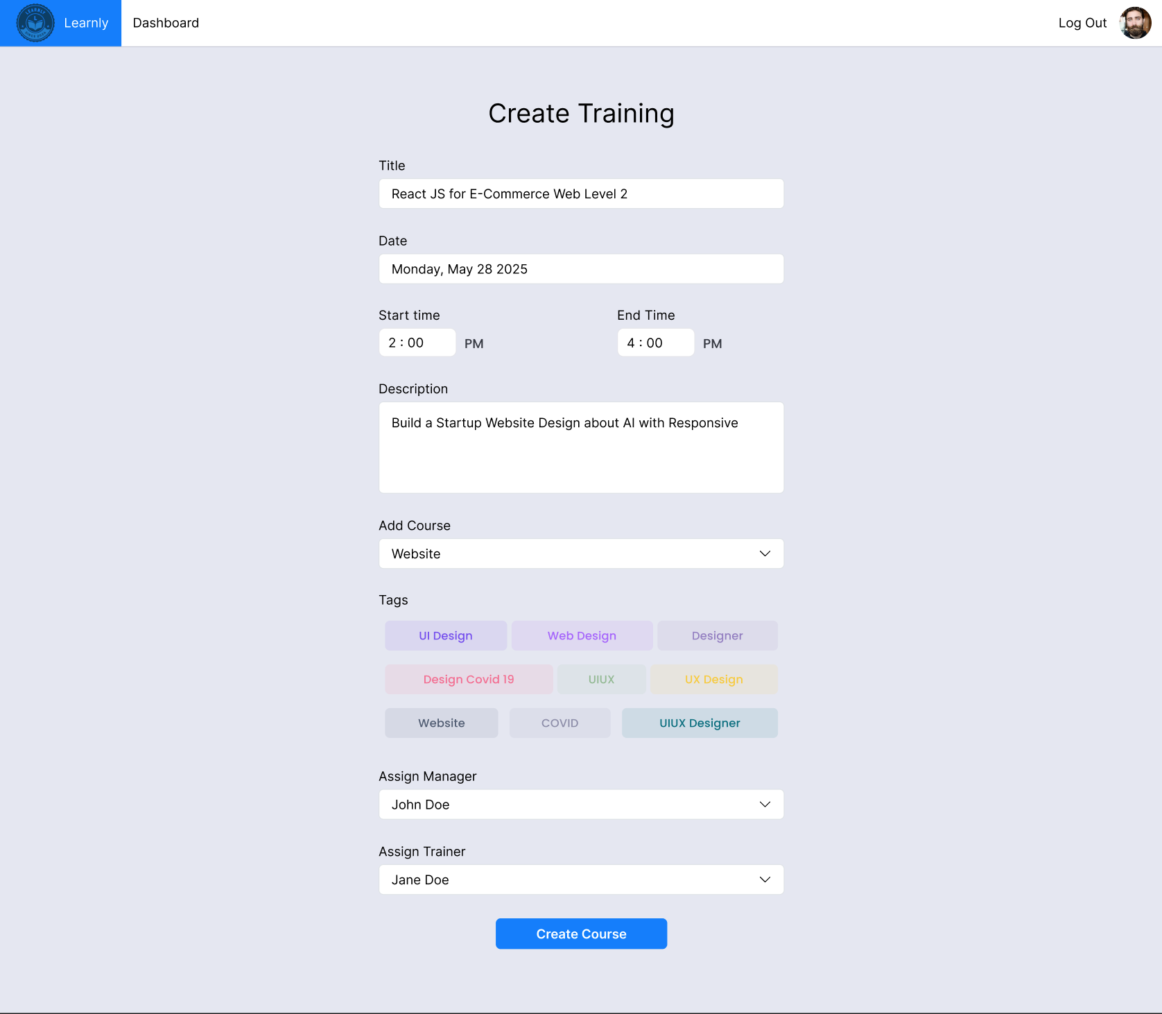 Learnly Desktop Wireframe 2